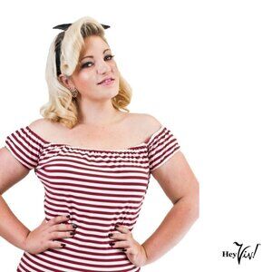 Off the Shoulder Top Blouse Red & White Stripe Heart of Haute Sz Large - Hey Viv